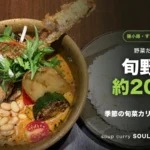 ソウルストアの季節の旬菜カリー。ミニトマトや長芋など約20種の旬野菜が入ったスープカレー